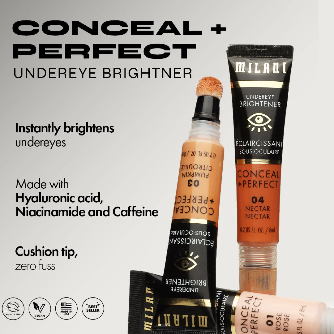 Milani Conceal + Perfect Undereye Brightener-02 Melon 4pc Set + 1 Full Size Product Worth 25% Value Free