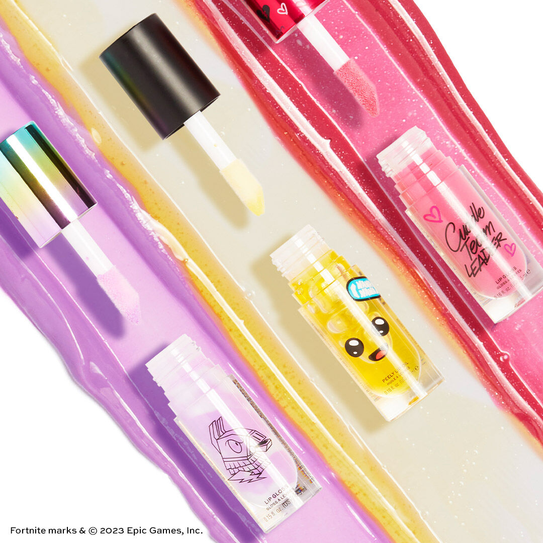 Makeup Revolution X Fortnite Cuddle Team Leader Pink Shimmer Lip Gloss 4pc Set + 1 Full Size Product Worth 25% Value Free