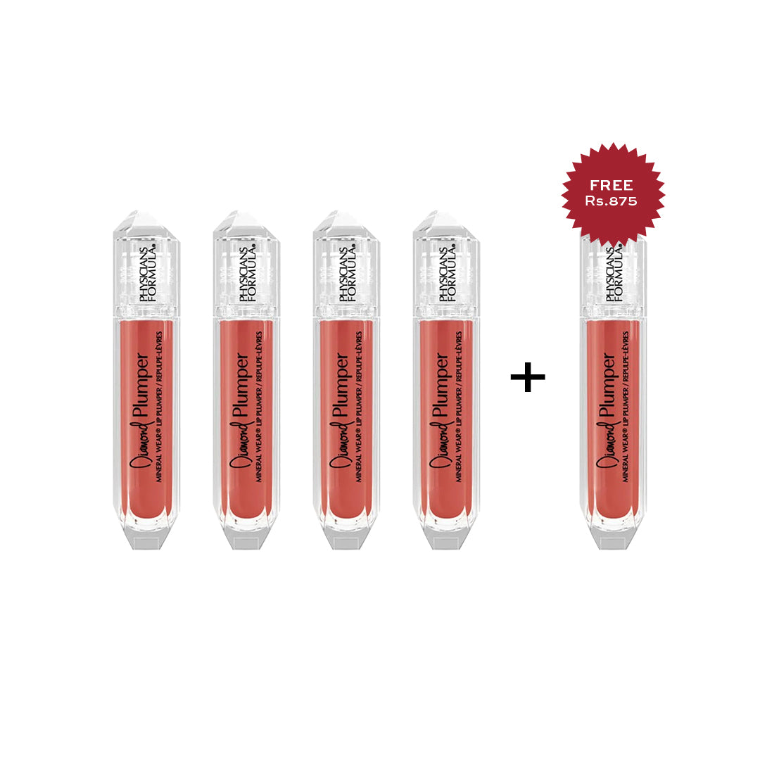 Physicians Formula Mineral Wear Diamond Glow Lip Plumper Champagne Cushion Cut 4pc Set + 1 Full Size Product Worth 25% Value Free