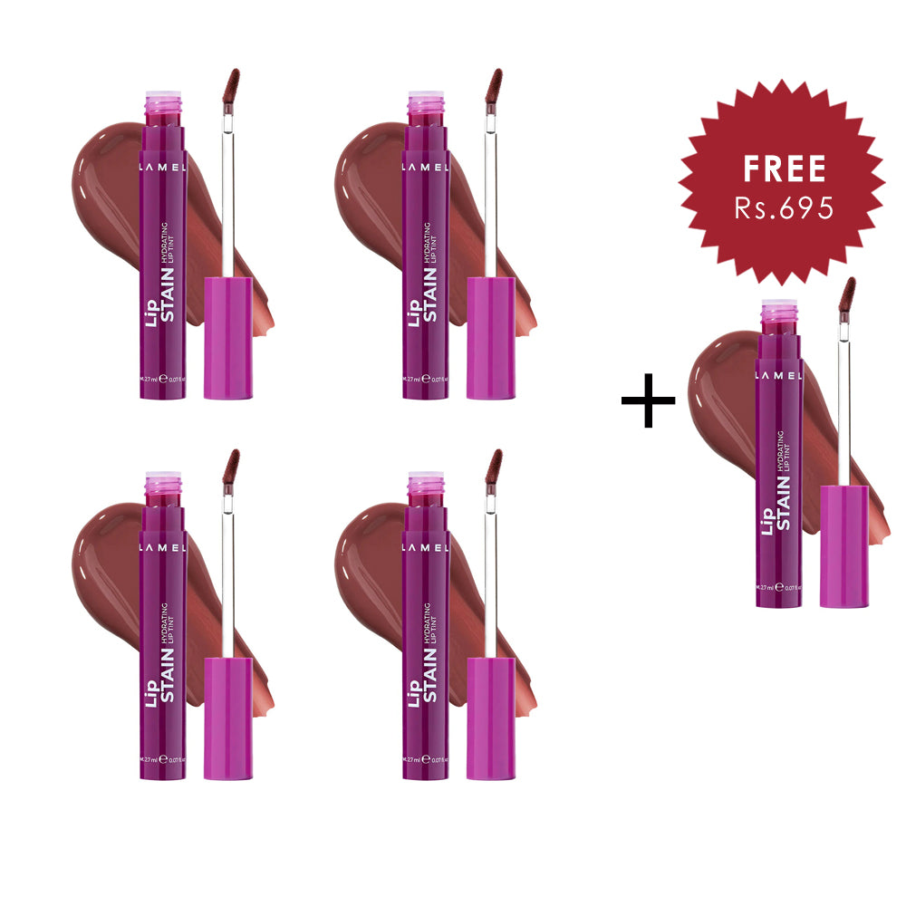 Lamel Lip Stain Hydrating Lip Tint 02 Passion 4pc Set + 1 Full Size Product Worth 25% Value Free