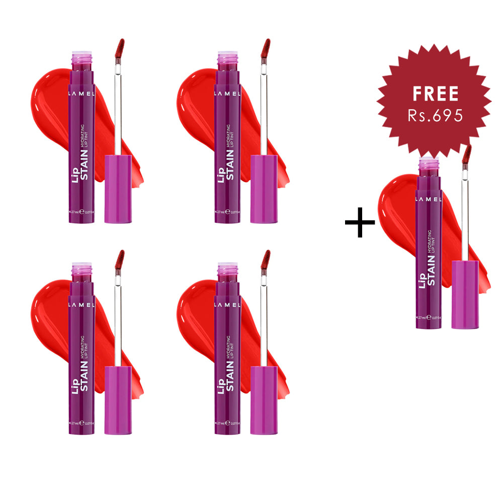 Lamel Lip Stain Hydrating Lip Tint 03 Expression 4pc Set + 1 Full Size Product Worth 25% Value Free