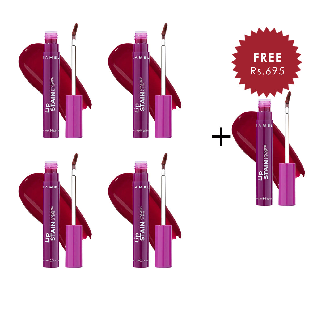 Lamel Lip Stain Hydrating Lip Tint 04 Temtation 4pc Set + 1 Full Size Product Worth 25% Value Free