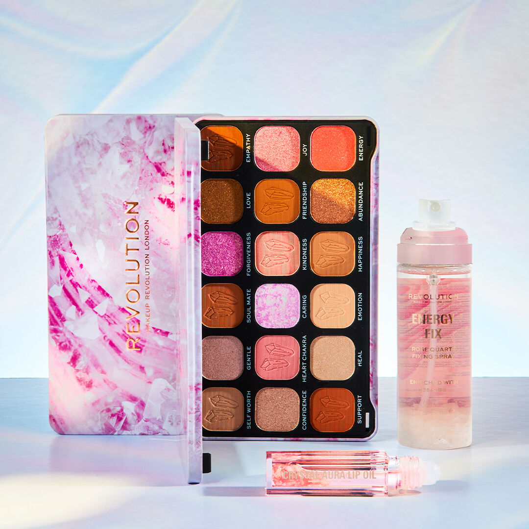 Makeup Revolution Crystal Aura Forever Flawless Shadow Palette Rose Quartz 4pc Set + 1 Full Size Product Worth 25% Value Free