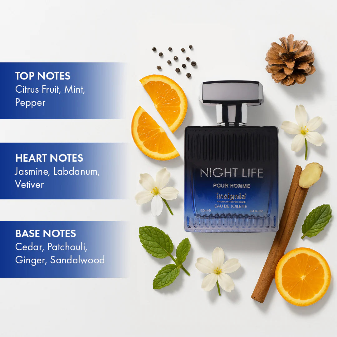 Insignia Night Life Exclusive Collection 3-Piece Gift Set – Eau De Toilette, Shower Gel & Shampoo 100ml Each 4pc Set + 1 Full Size Product Worth 25% Value Free