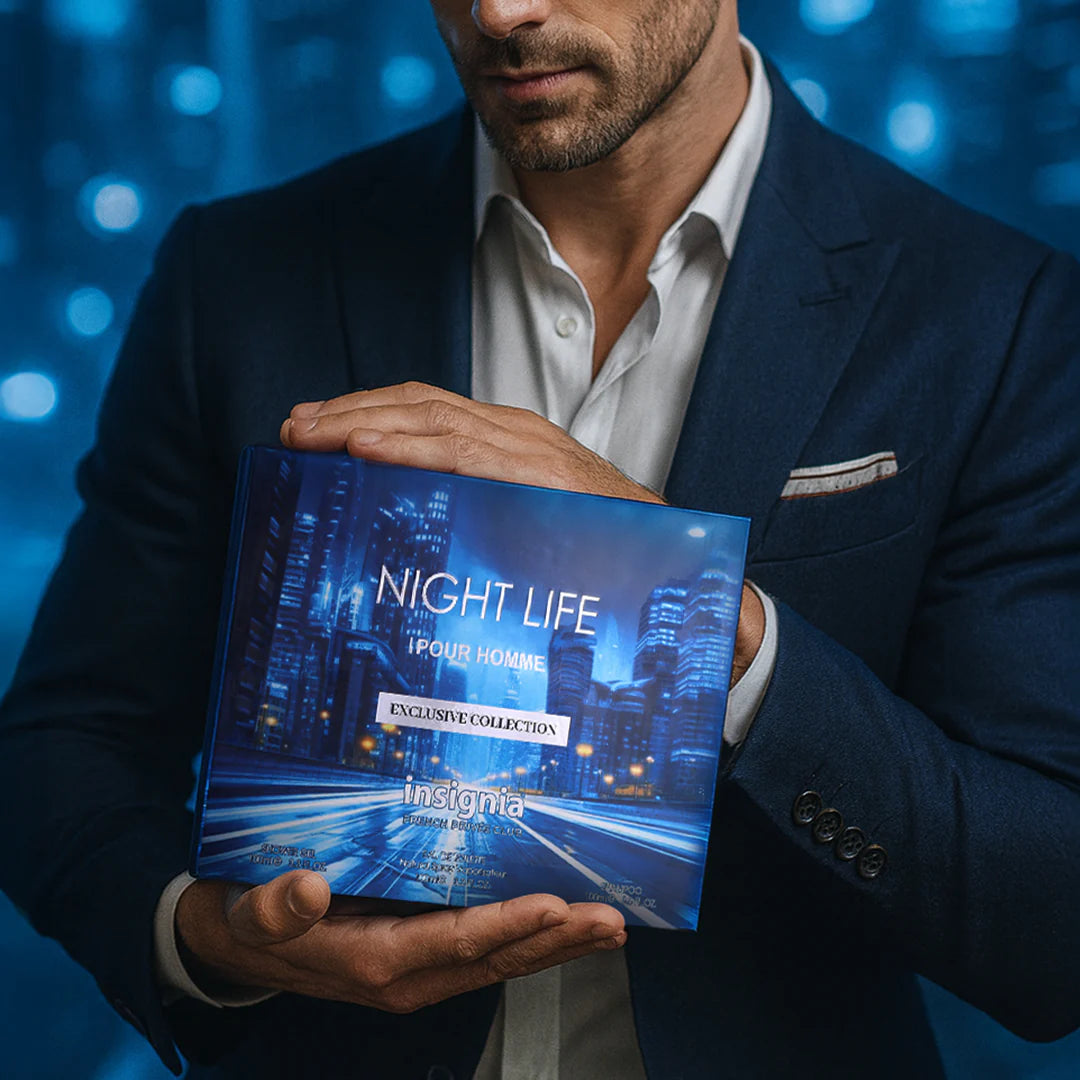 Insignia Night Life Exclusive Collection 3-Piece Gift Set – Eau De Toilette, Shower Gel & Shampoo 100ml Each 4pc Set + 1 Full Size Product Worth 25% Value Free