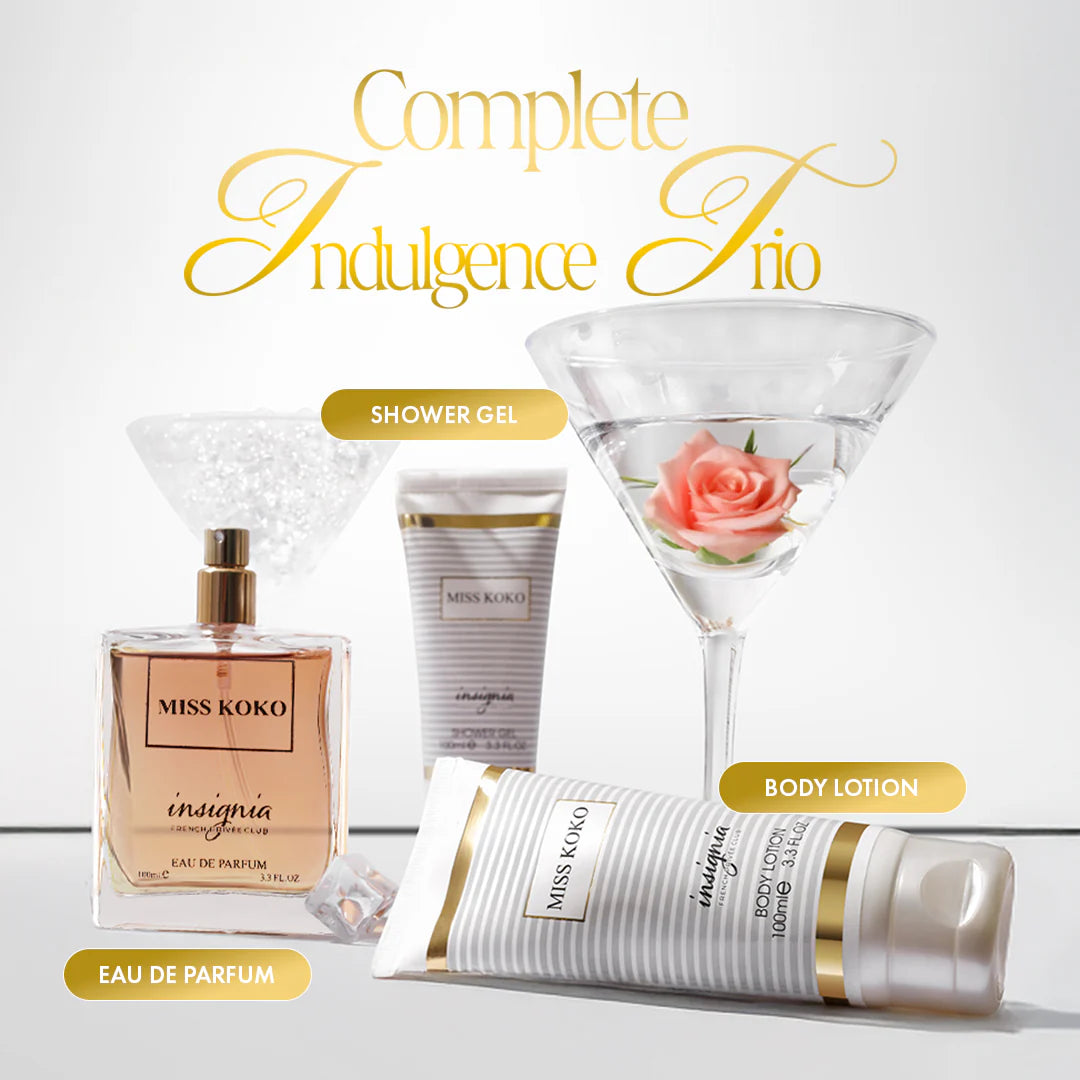 Insignia Miss Koko 3-Piece Gift Set – Eau De Parfum + Shower Gel + Body Lotion 100ml Each 4pc Set + 1 Full Size Product Worth 25% Value Free