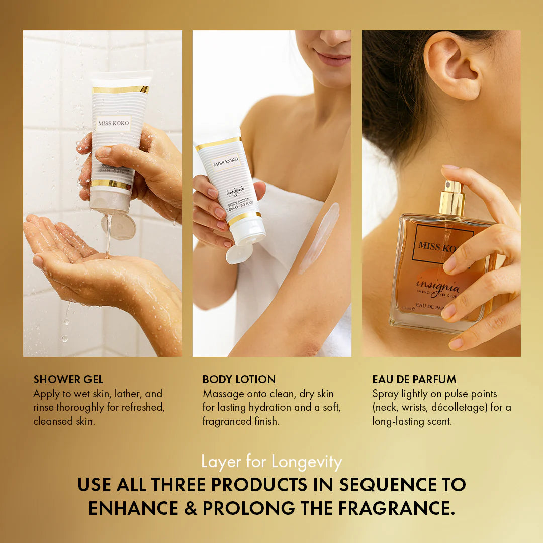 Insignia Miss Koko 3-Piece Gift Set – Eau De Parfum + Shower Gel + Body Lotion 100ml Each 4pc Set + 1 Full Size Product Worth 25% Value Free