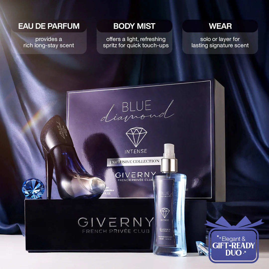 Giverny Blue Diamond 2 pcs Gift Set 100 ML Eau De Parfum, 100 ml Body Mist 4pc Set + 1 Full Size Product Worth 25% Value Free