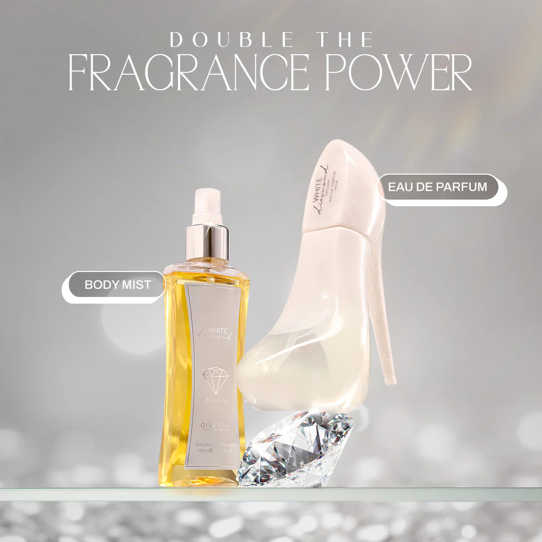 Giverny White Diamond 2 pcs Gift Set 100 ML Eau De Parfum, 100 ml Body Mist 4pc Set + 1 Full Size Product Worth 25% Value Free