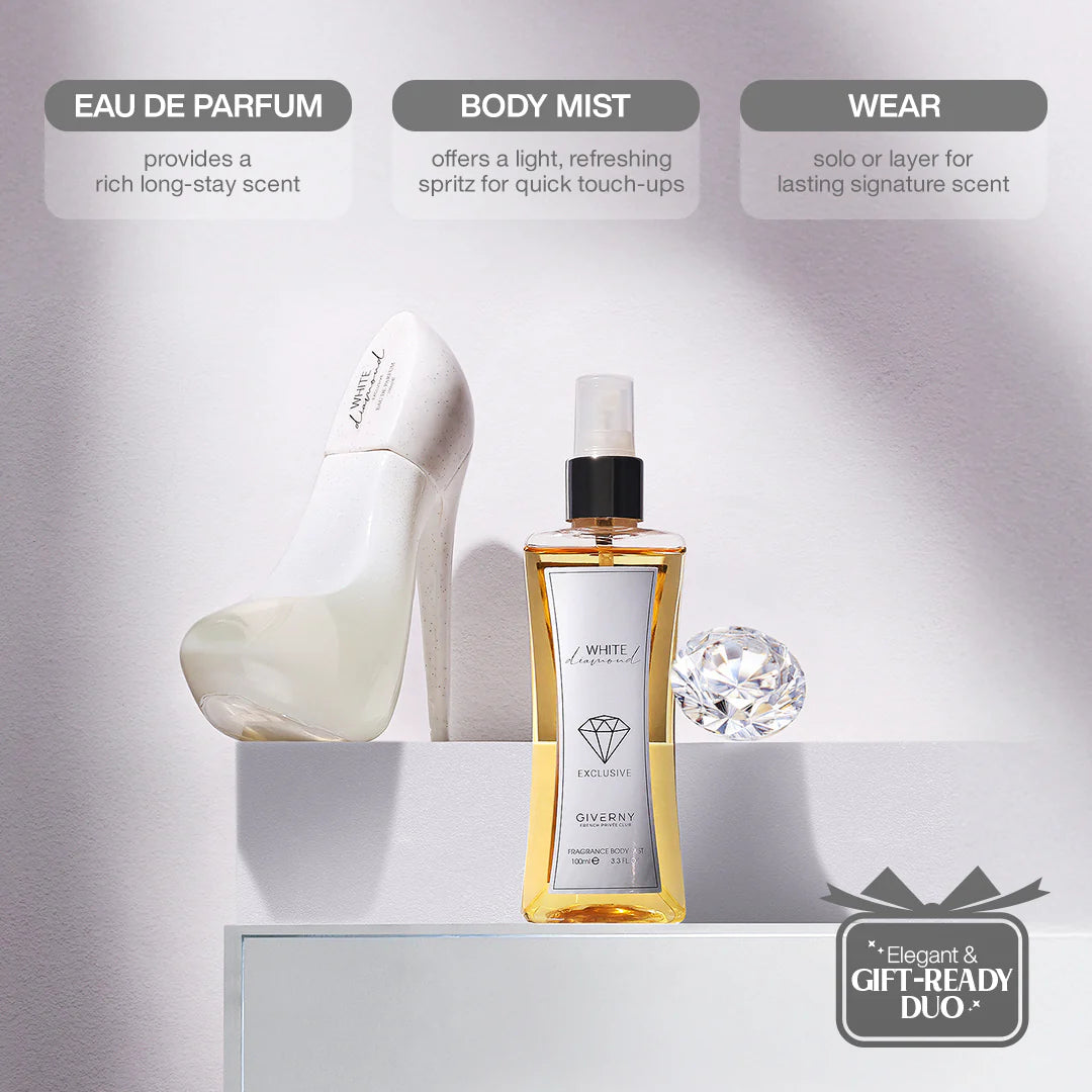 Giverny White Diamond 2 pcs Gift Set 100 ML Eau De Parfum, 100 ml Body Mist 4pc Set + 1 Full Size Product Worth 25% Value Free