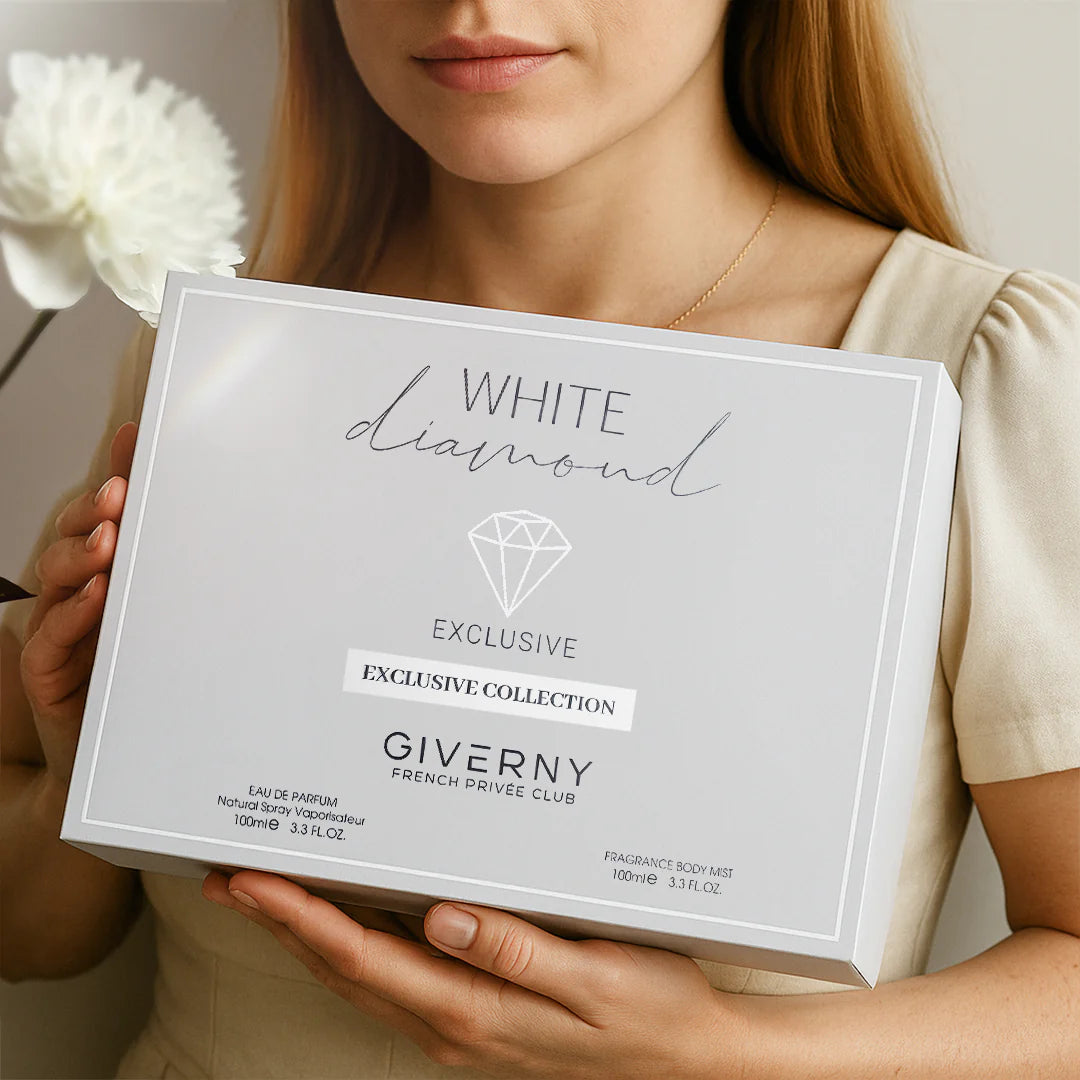 Giverny White Diamond 2 pcs Gift Set 100 ML Eau De Parfum, 100 ml Body Mist 4pc Set + 1 Full Size Product Worth 25% Value Free
