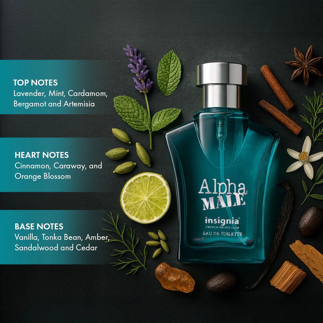 Insignia ALPHA MALE Pour Homme Eau De Toilette 100ml 4pc Set + 1 Full Size Product Worth 25% Value Free