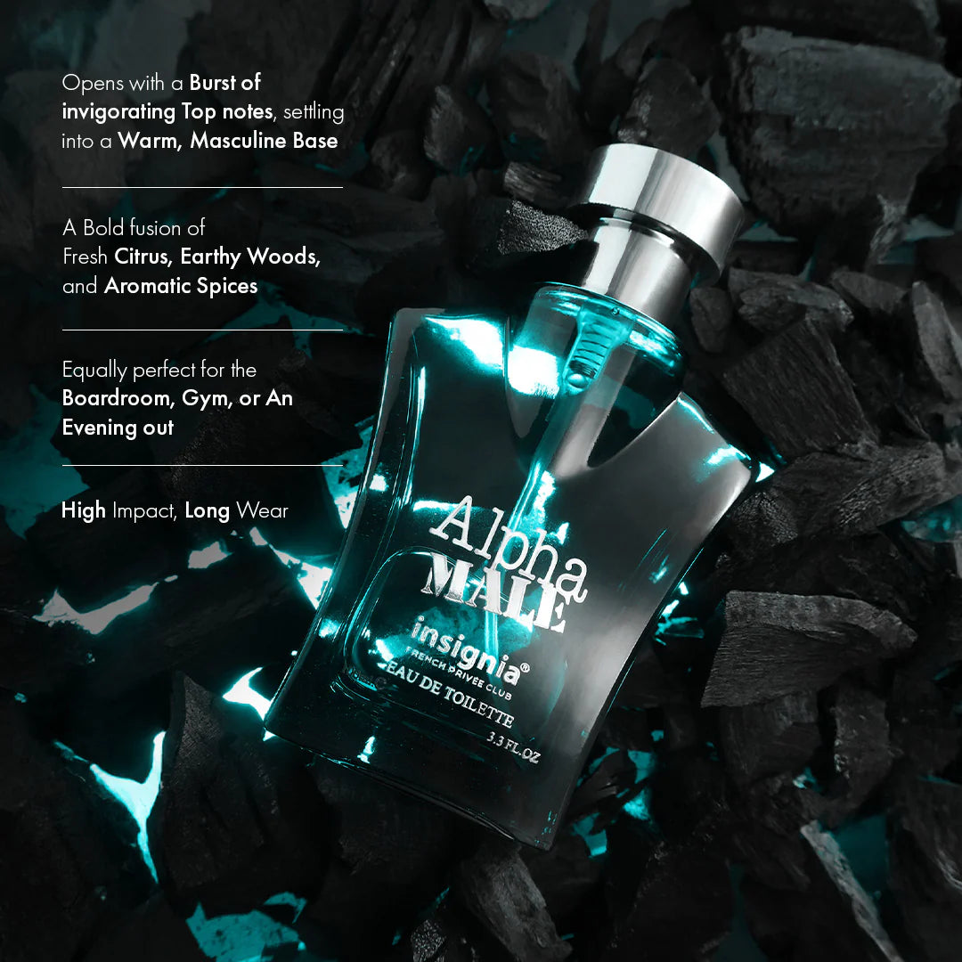 Insignia ALPHA MALE Pour Homme Eau De Toilette 100ml 4pc Set + 1 Full Size Product Worth 25% Value Free