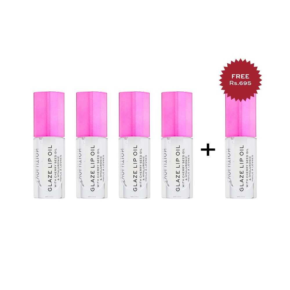 Makeup Revolution Glaze Lip Oil Lust Clear 4pc Set + 1 Full Size Product Worth 25% Value Free