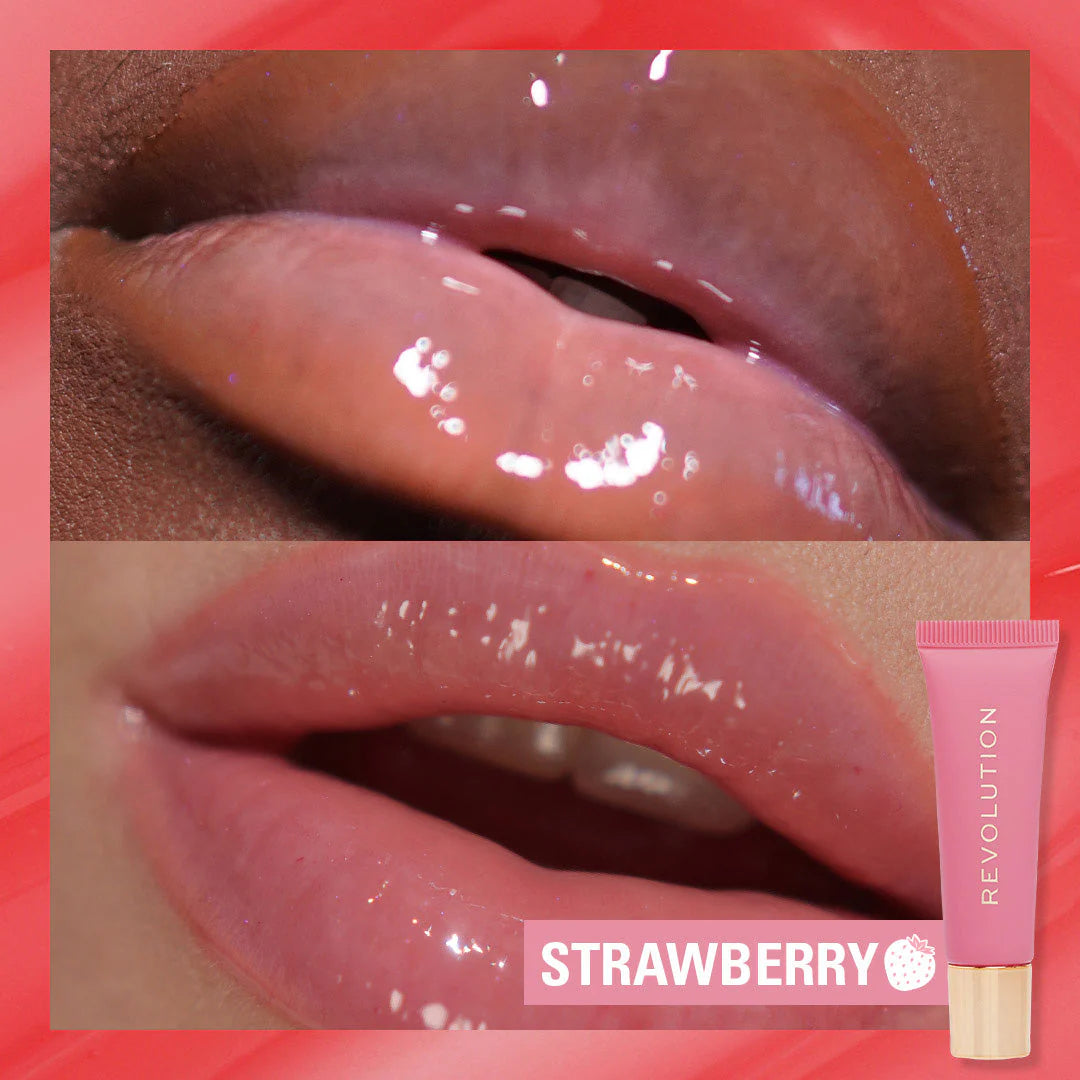 Revolution Juicy Peptide Lip Balm Pink Strawberry 4pc Set + 1 Full Size Product Worth 25% Value Free