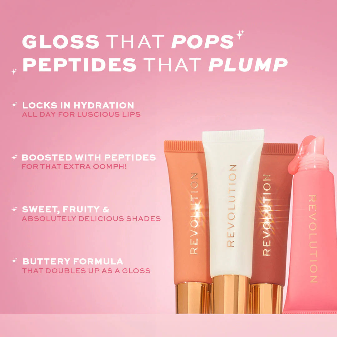 Revolution Juicy Peptide Lip Balm Clear Ice 4pc Set + 1 Full Size Product Worth 25% Value Free