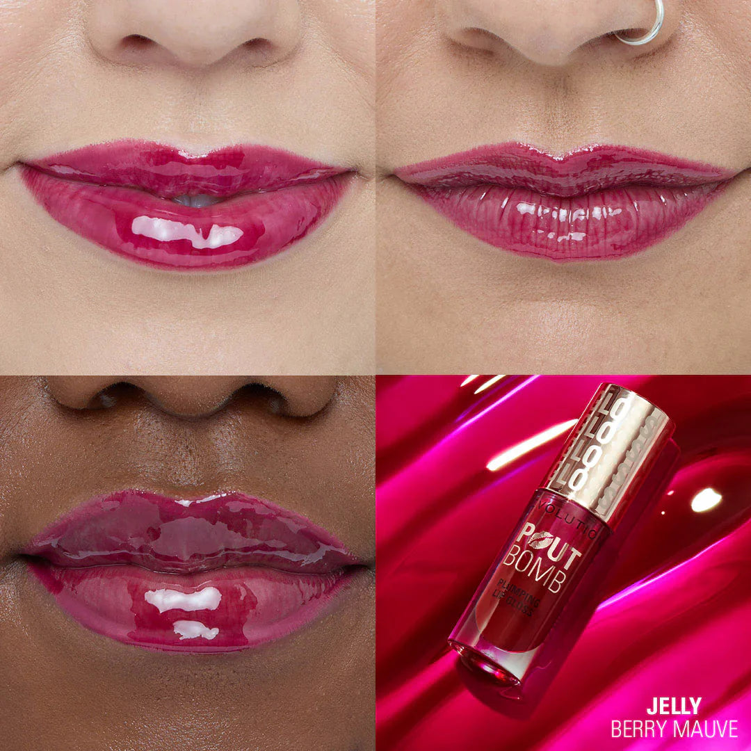 Revolution Pout Bomb Plumping Jelly Berry Mauve 4pc Set + 1 Full Size Product Worth 25% Value Free