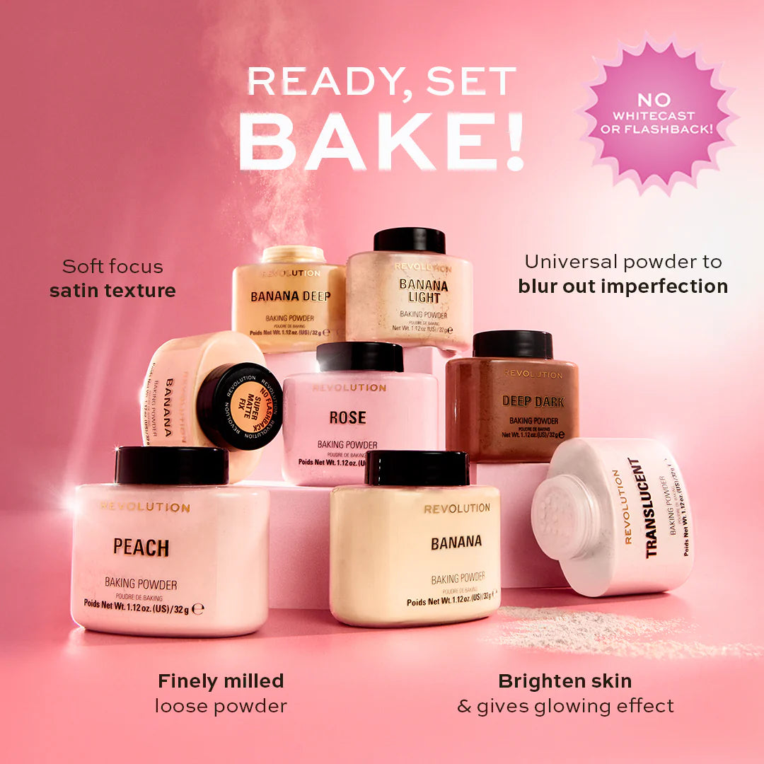 Makeup Revolution Loose Baking Powder Peach 4pc Set + 1 Full Size Product Worth 25% Value Free