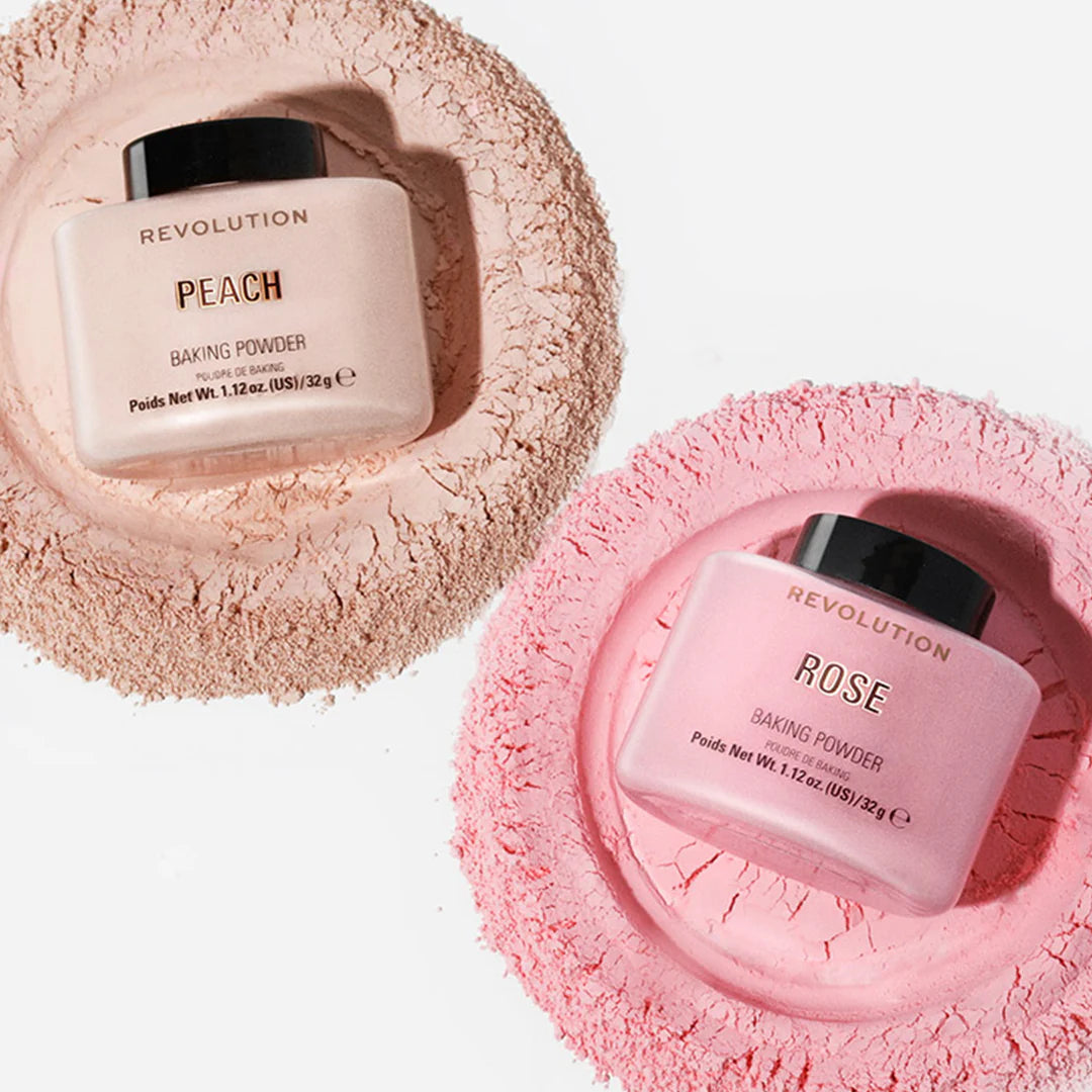 Makeup Revolution Loose Baking Powder Peach 4pc Set + 1 Full Size Product Worth 25% Value Free