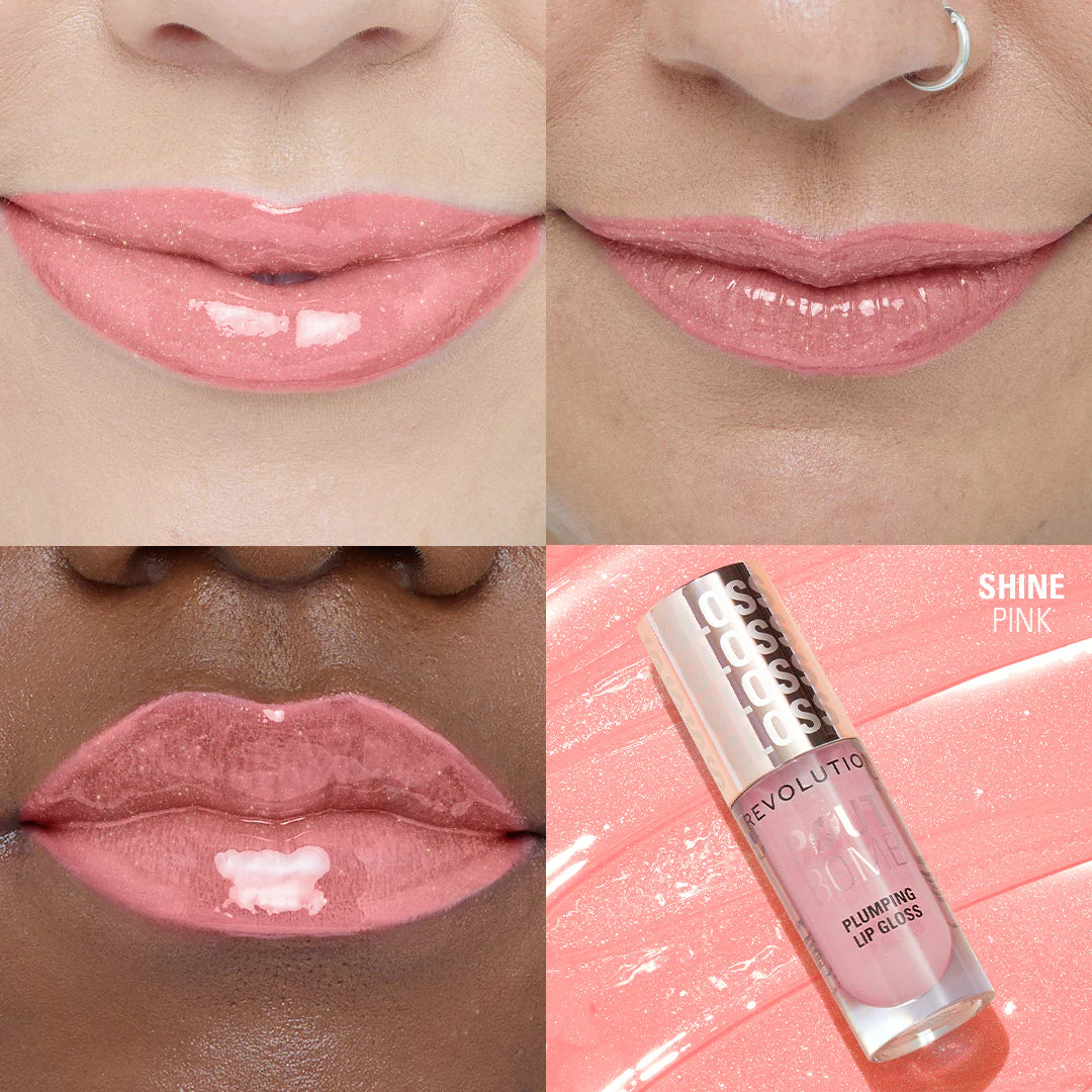 Makeup Revolution Pout Bomb Shimmer Gloss Shine Pink 4pc Set + 1 Full Size Product Worth 25% Value Free