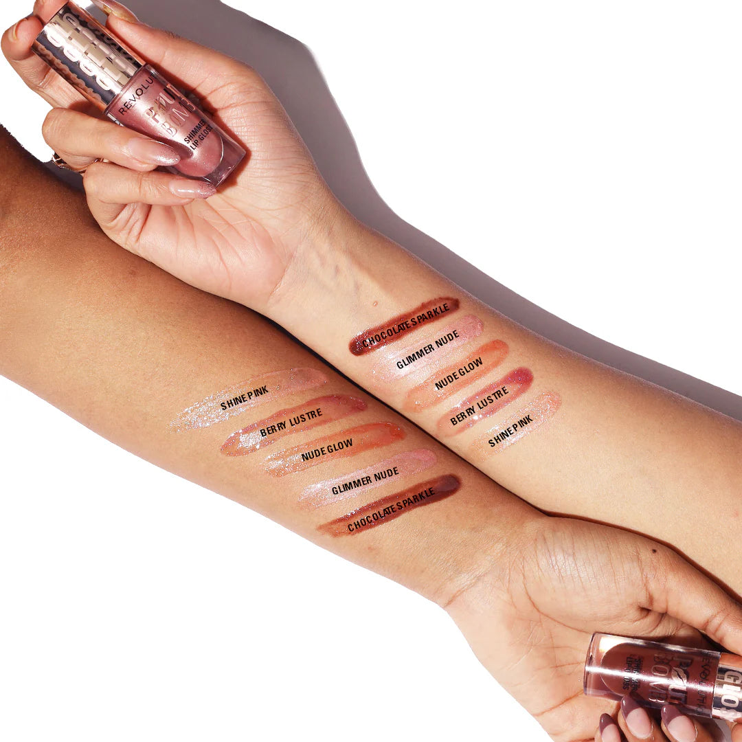 Makeup Revolution Pout Bomb Shimmer Gloss Nude Glow 4pc Set + 1 Full Size Product Worth 25% Value Free