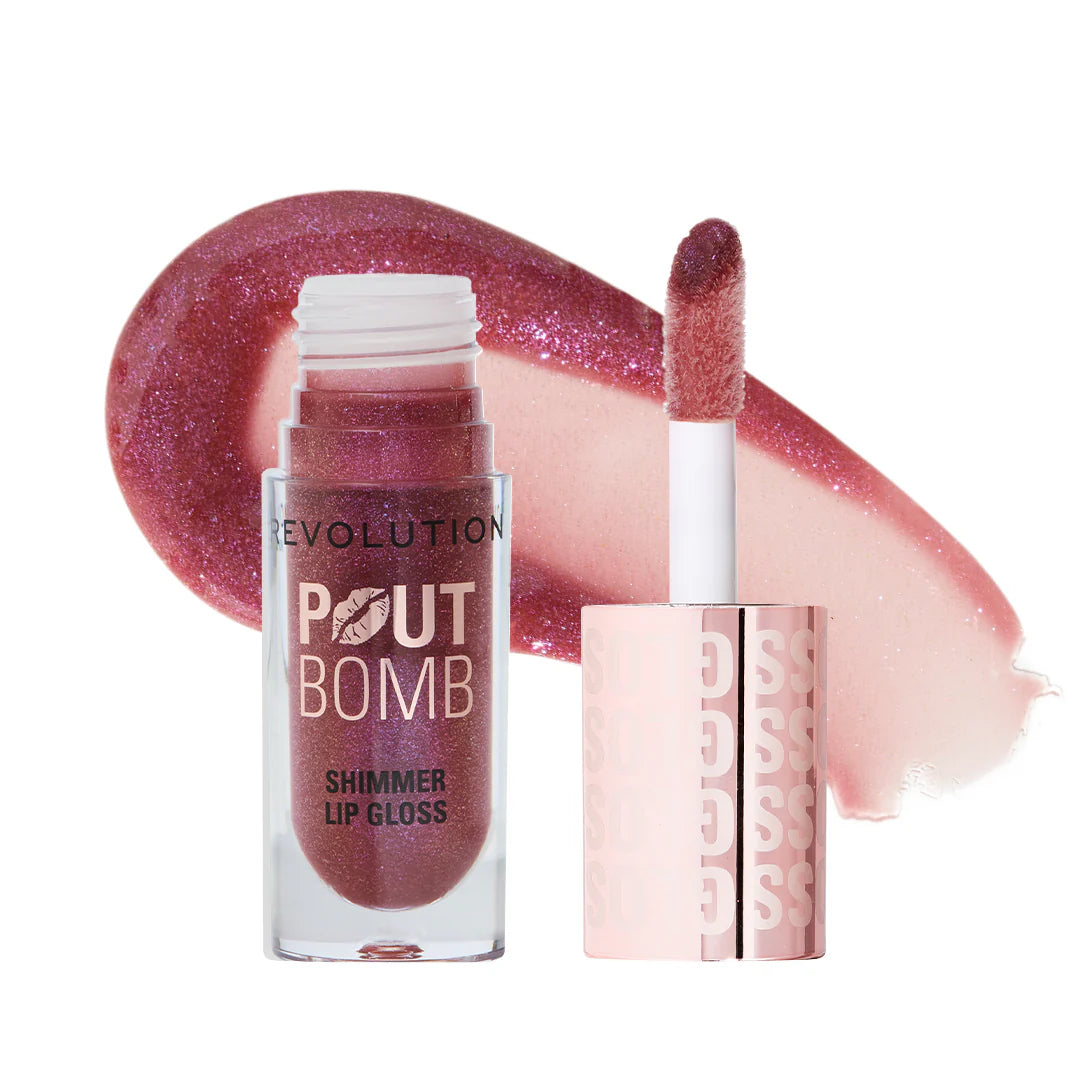 Makeup Revolution Pout Bomb Shimmer Gloss Berry Lustre 4pc Set + 1 Full Size Product Worth 25% Value Free