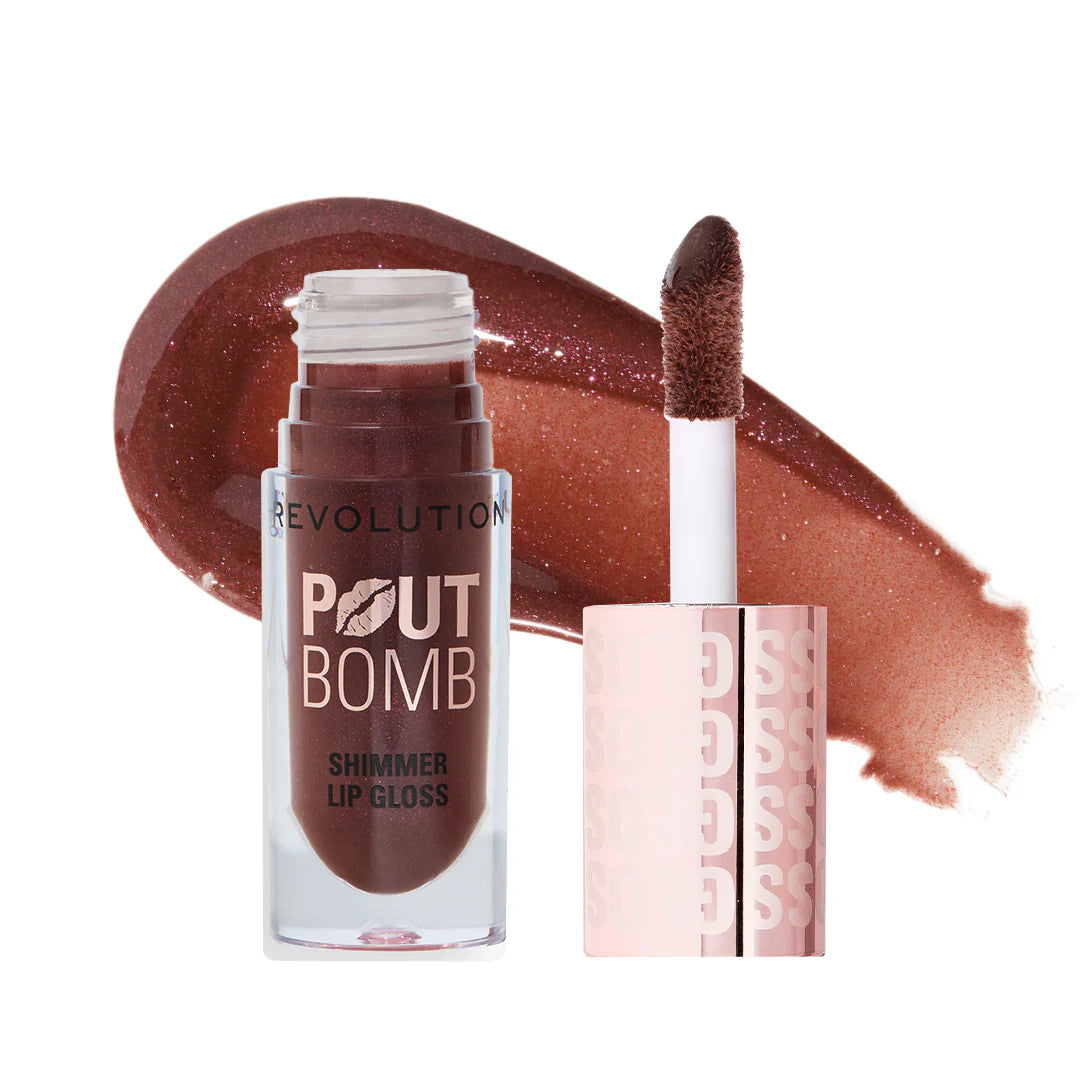 Makeup Revolution Pout Bomb Shimmer Gloss Chocolate Sparkle 4pc Set + 1 Full Size Product Worth 25% Value Free