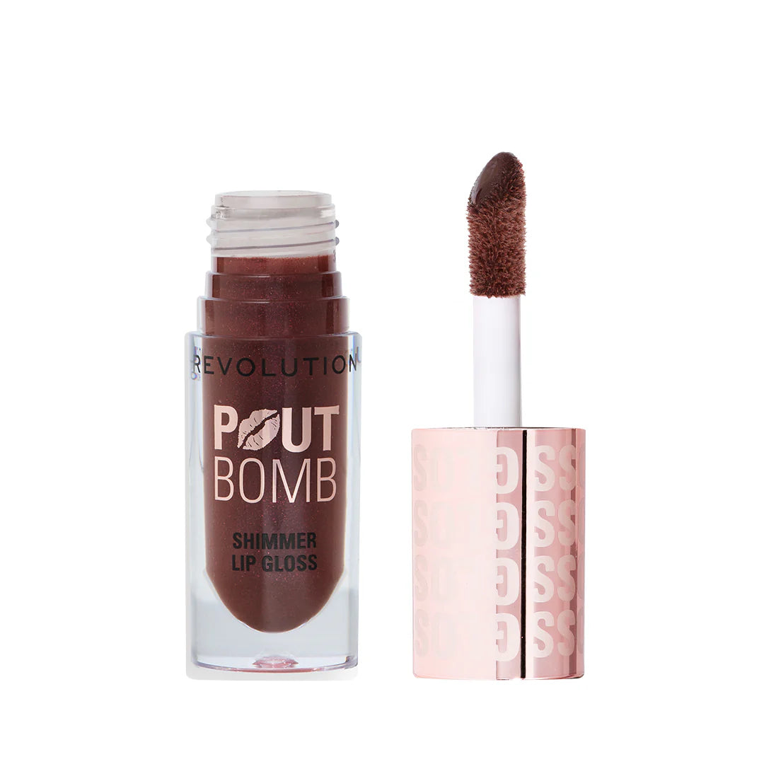 Makeup Revolution Pout Bomb Shimmer Gloss Chocolate Sparkle 4pc Set + 1 Full Size Product Worth 25% Value Free