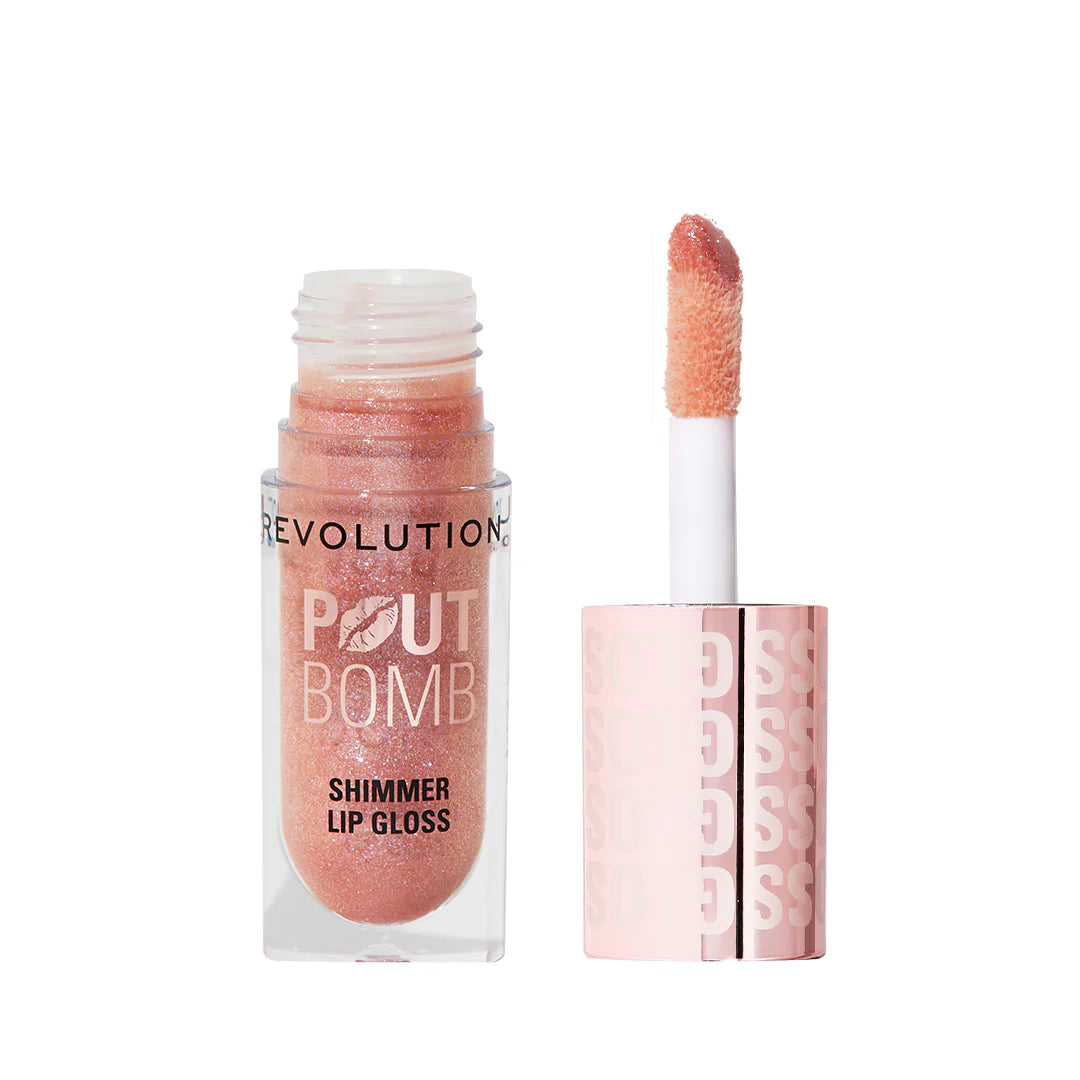 Makeup Revolution Pout Bomb Shimmer Gloss Glimmer Nude 4pc Set + 1 Full Size Product Worth 25% Value Free
