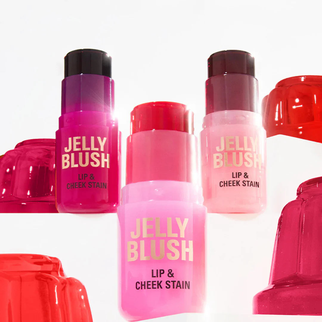 Revolution Jelly Blush Stick Lip and Cheek Stain Cherry Red 4pc Set + 1 Full Size Product Worth 25% Value Free