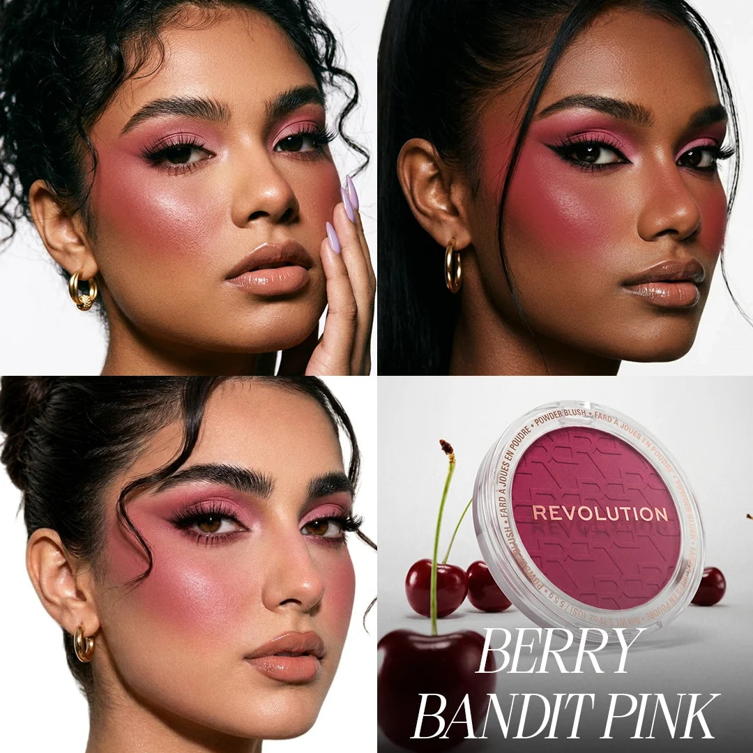 Revolution Blusher Reloaded Berry Bandit Pink 4pc Set + 1 Full Size Product Worth 25% Value Free