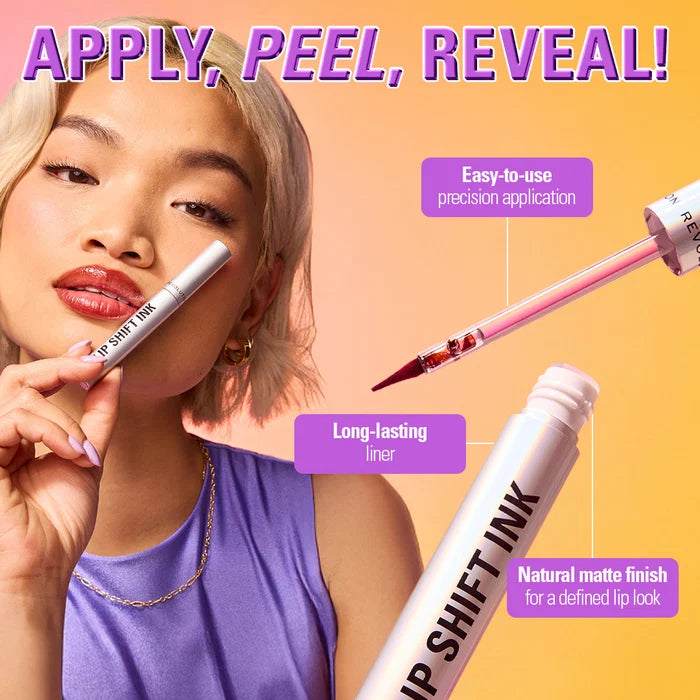 Makeup Revolution Lip Shift Ink Peel Off Lipliner Stain Red Reveal 4pc Set + 1 Full Size Product Worth 25% Value Free