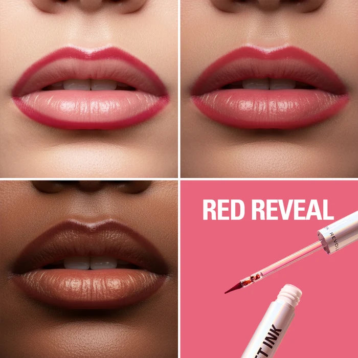 Makeup Revolution Lip Shift Ink Peel Off Lipliner Stain Red Reveal 4pc Set + 1 Full Size Product Worth 25% Value Free