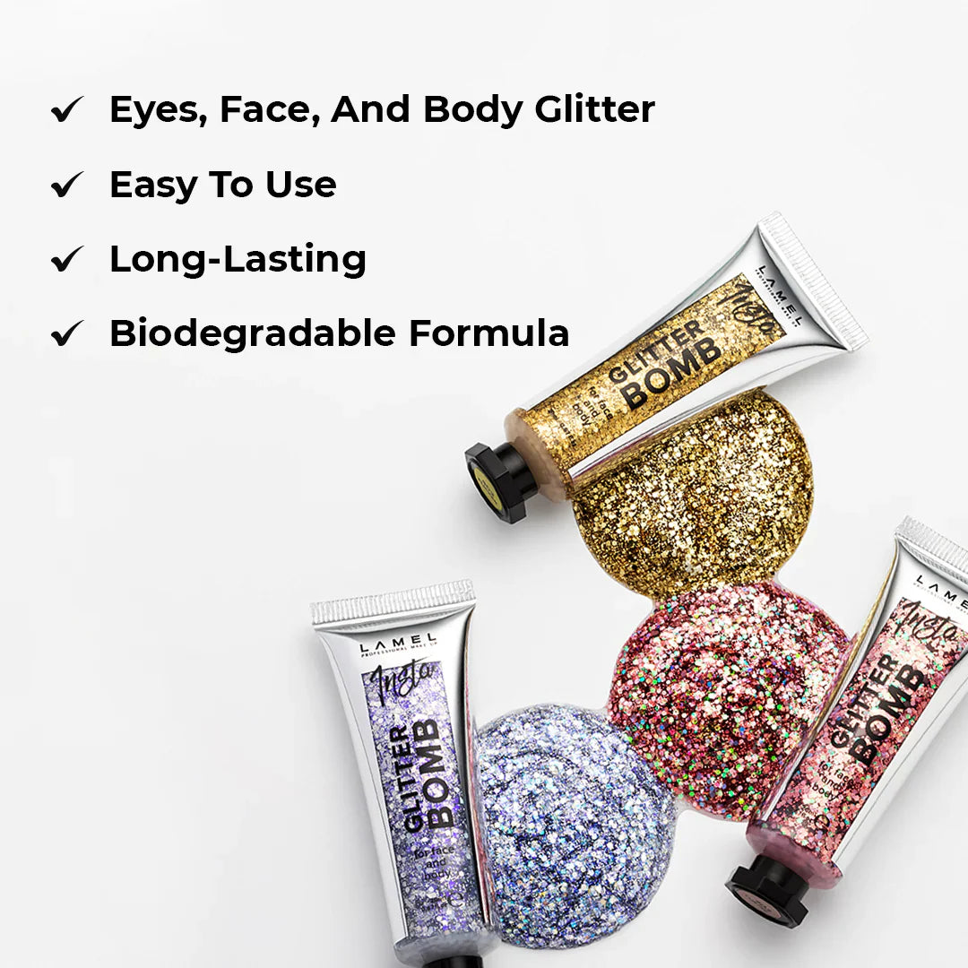 Lamel Insta Glitter Bomb №402-Gold 4pc Set + 1 Full Size Product Worth 25% Value Free