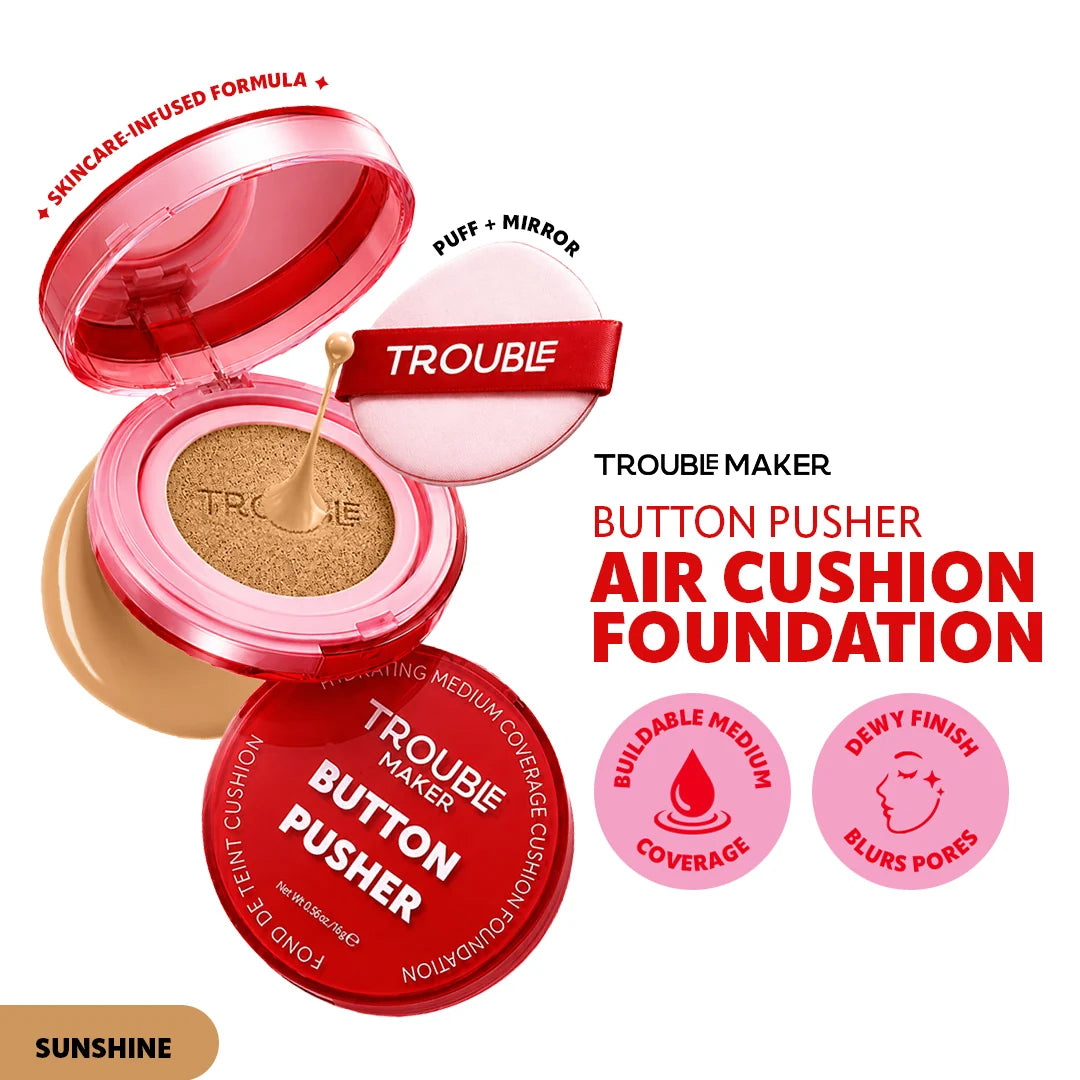 Trouble Maker Button Pusher Air Cushion Foundation Sunshine 4pc Set + 1 Full Size Product Worth 25% Value Free