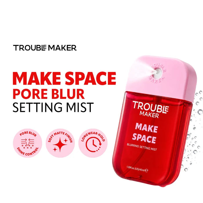 Trouble Maker Make Space Pore Blur Setting Mist 4pc Set + 1 Full Size Product Worth 25% Value Free