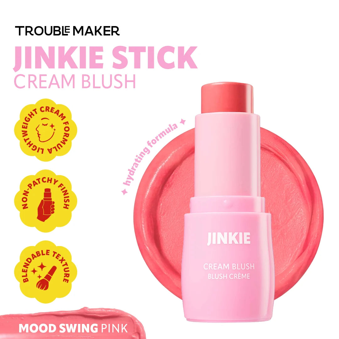 Trouble Maker Jinkie Stick Cream Blush Mood Swing Pink 4pc Set + 1 Full Size Product Worth 25% Value Free