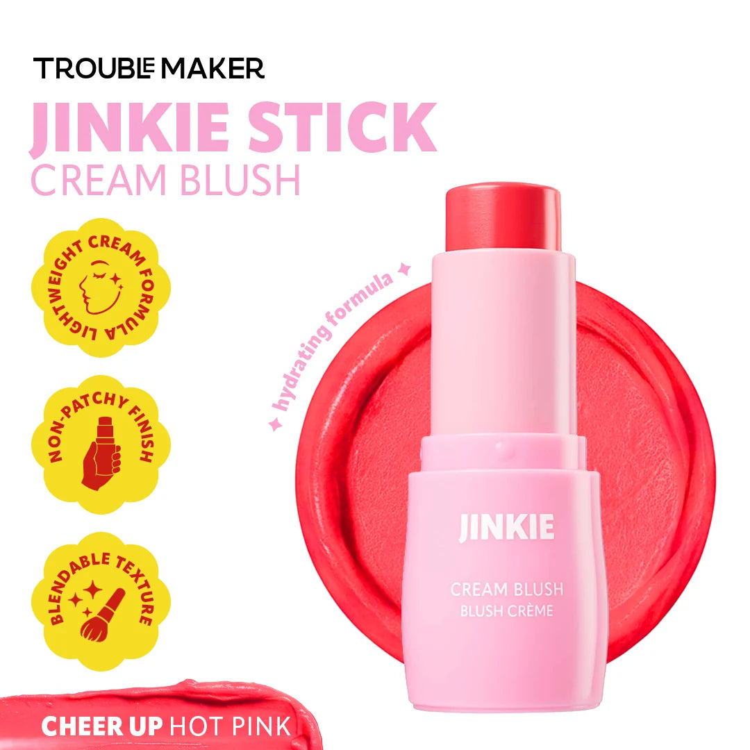Trouble Maker Jinkie Stick Cream Blush Cheer Up Hot Pink 4pc Set + 1 Full Size Product Worth 25% Value Free