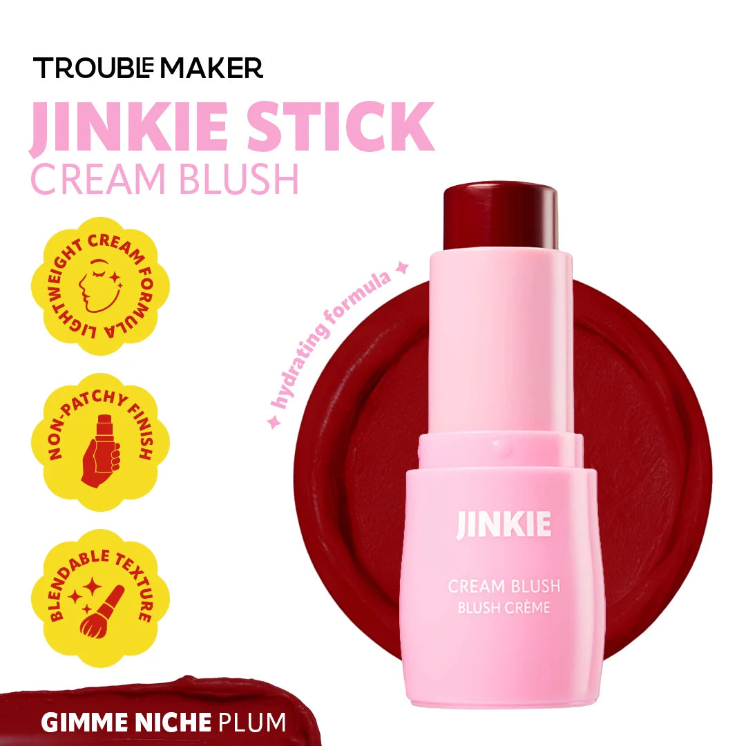 Trouble Maker Jinkie Stick Cream Blush Gimme Niche Plum 4pc Set + 1 Full Size Product Worth 25% Value Free
