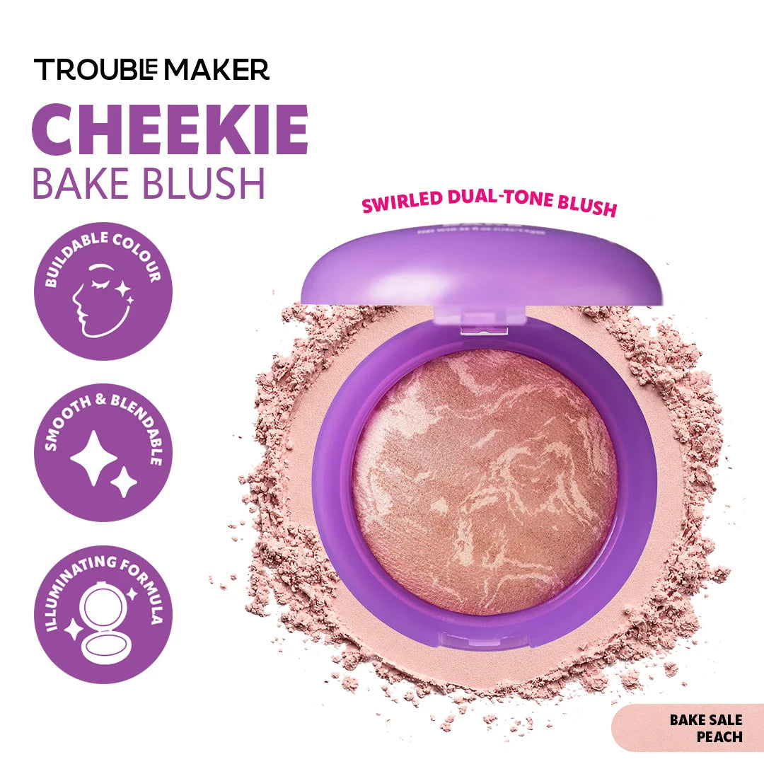 Trouble Maker Cheekie Bake Blush Bake Sale Peach 4pc Set + 1 Full Size Product Worth 25% Value Free