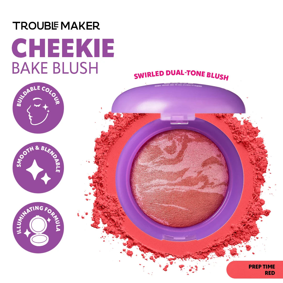 Trouble Maker Cheekie Bake Blush Prep Time Red 4pc Set + 1 Full Size Product Worth 25% Value Free