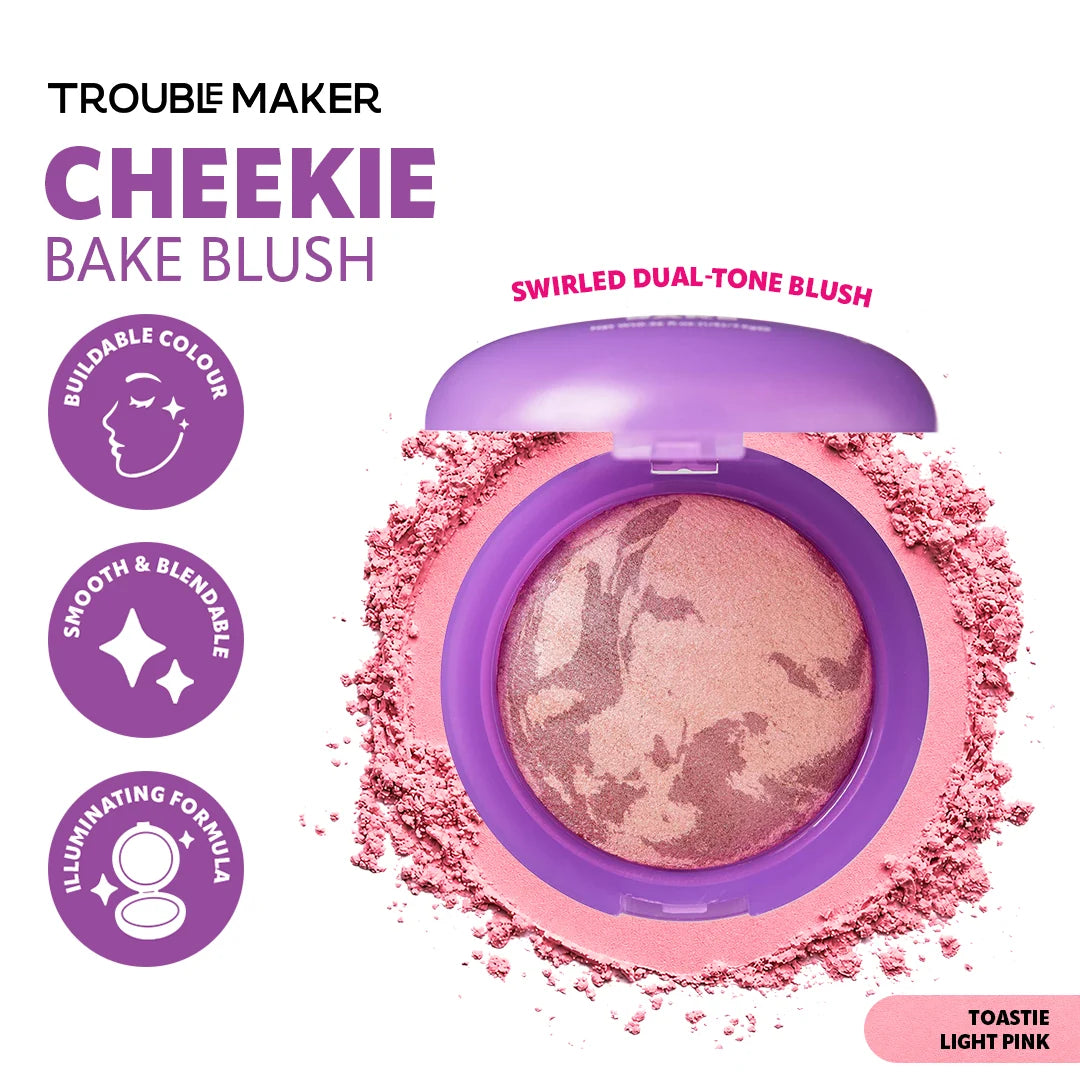 Trouble Maker Cheekie Bake Blush Toastie Light Pink 4pc Set + 1 Full Size Product Worth 25% Value Free