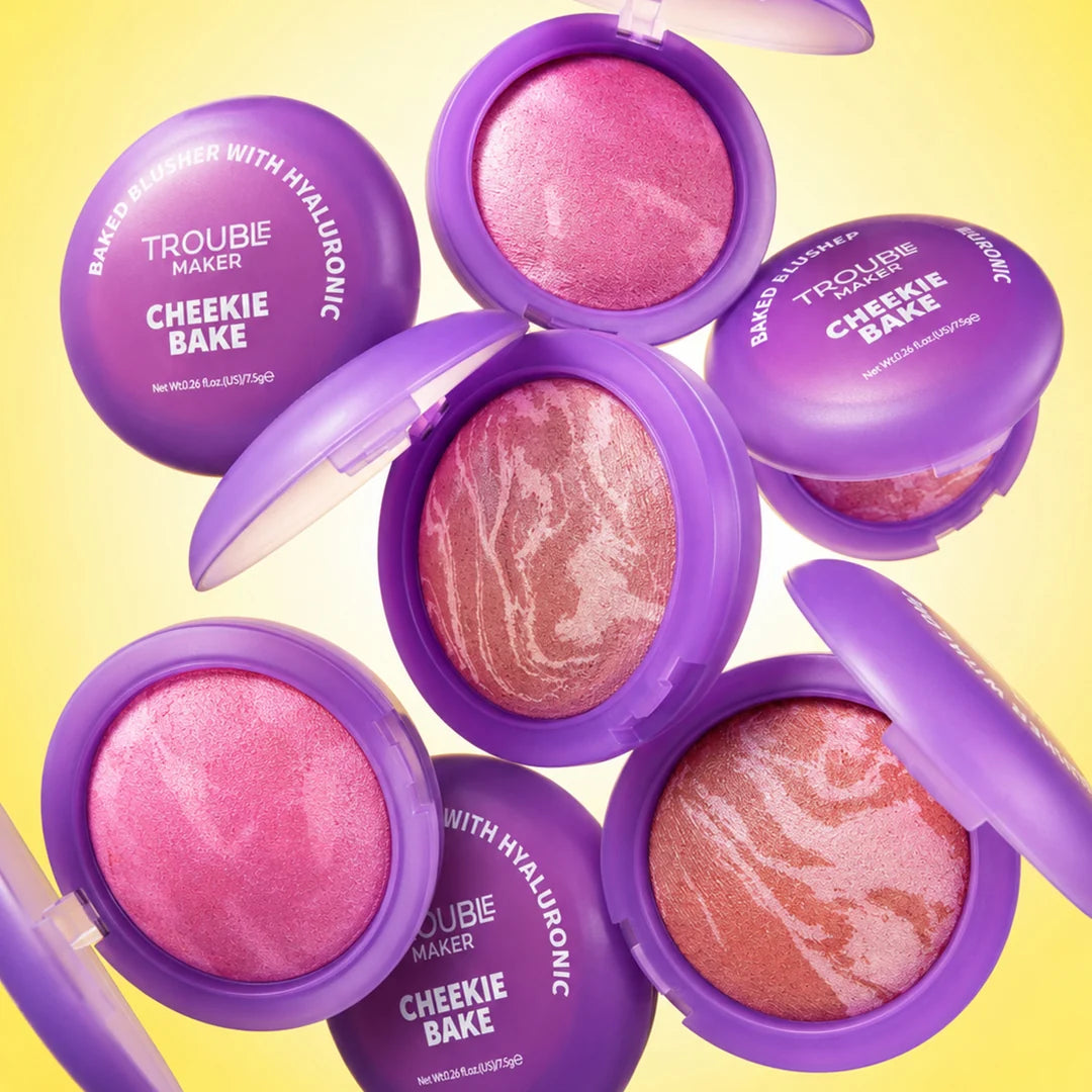 Trouble Maker Cheekie Bake Blush Toastie Light Pink 4pc Set + 1 Full Size Product Worth 25% Value Free