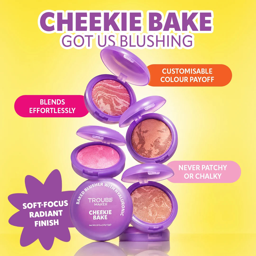 Trouble Maker Cheekie Bake Blush Toastie Light Pink 4pc Set + 1 Full Size Product Worth 25% Value Free