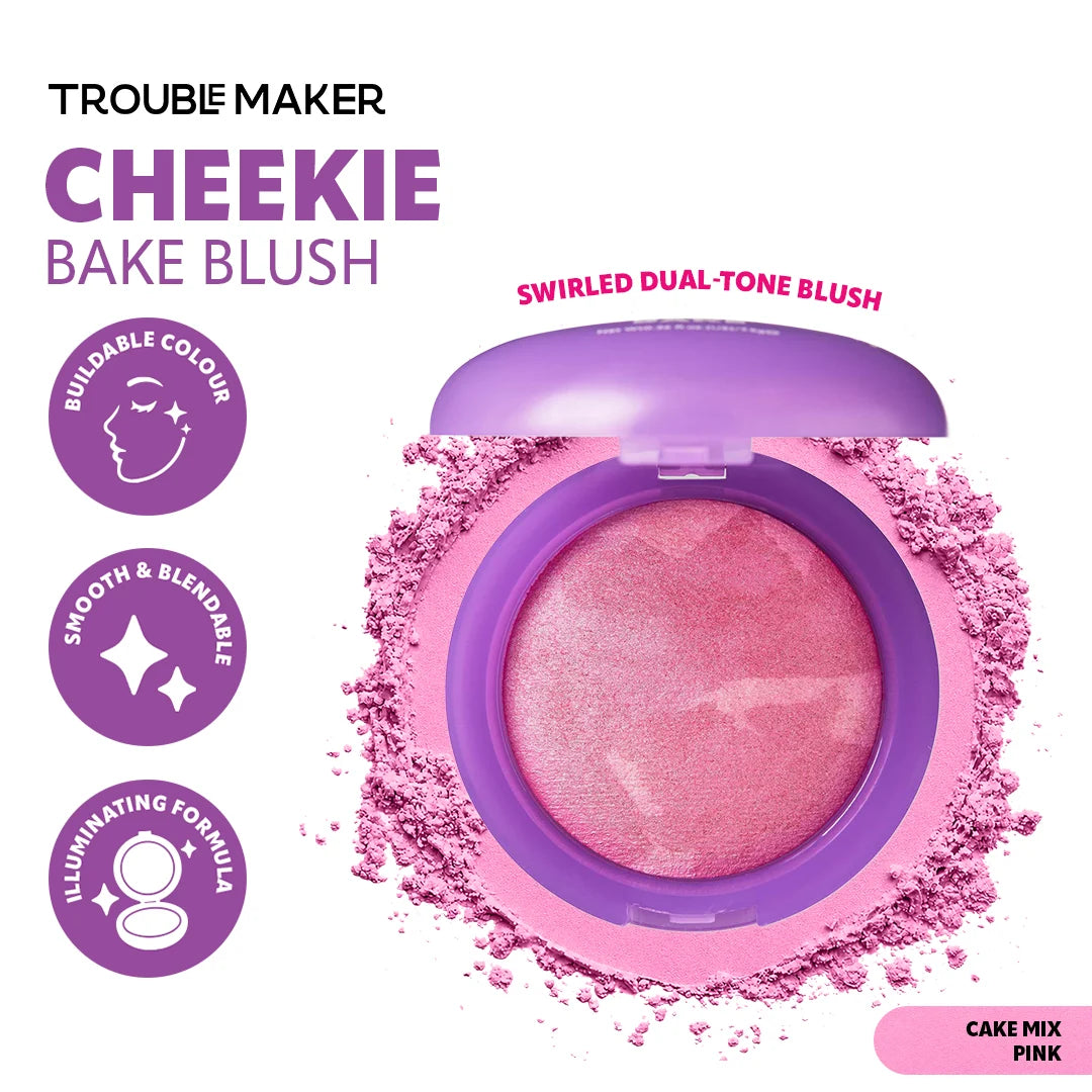 Trouble Maker Cheekie Bake Blush Cake Mix Pink 4pc Set + 1 Full Size Product Worth 25% Value Free
