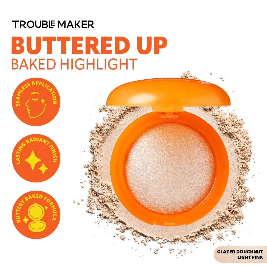 Trouble Maker Buttered Up Baked Highlight Glazed Donut Light Pink 4pc Set + 1 Full Size Product Worth 25% Value Free