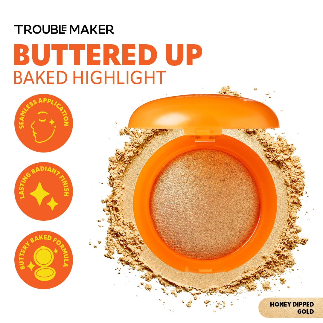 Trouble Maker Buttered Up Baked Highlight Honey Dipped Gold 4pc Set + 1 Full Size Product Worth 25% Value Free