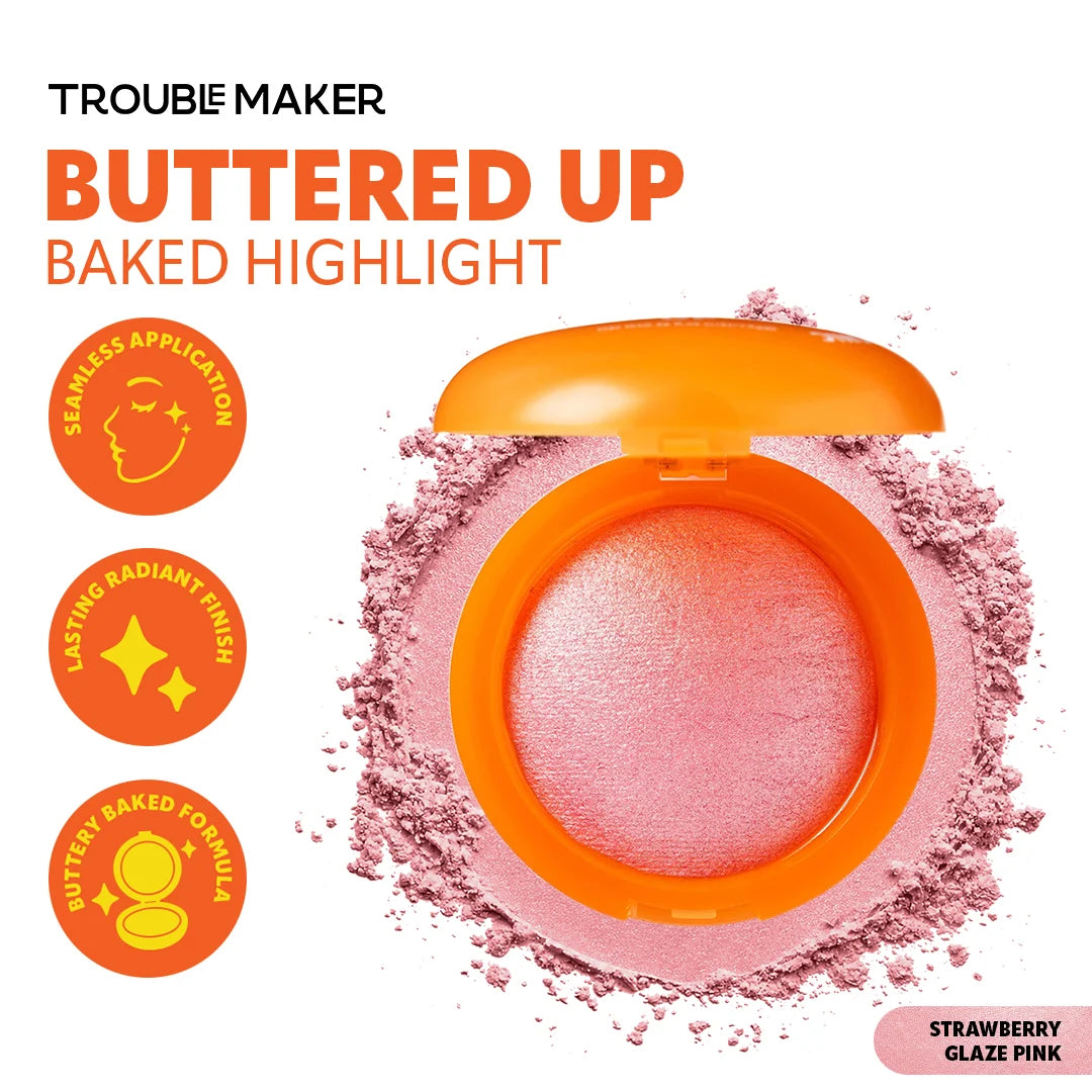 Trouble Maker Buttered Up Baked Highlight Strawberry Glaze Pink 4pc Set + 1 Full Size Product Worth 25% Value Free