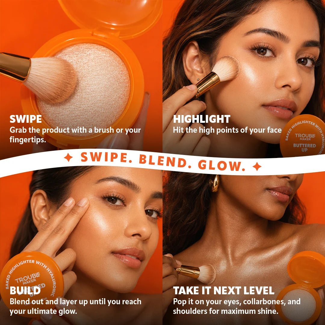Trouble Maker Buttered Up Baked Highlight Spiced Cocoa Deep Bronze 4pc Set + 1 Full Size Product Worth 25% Value Free