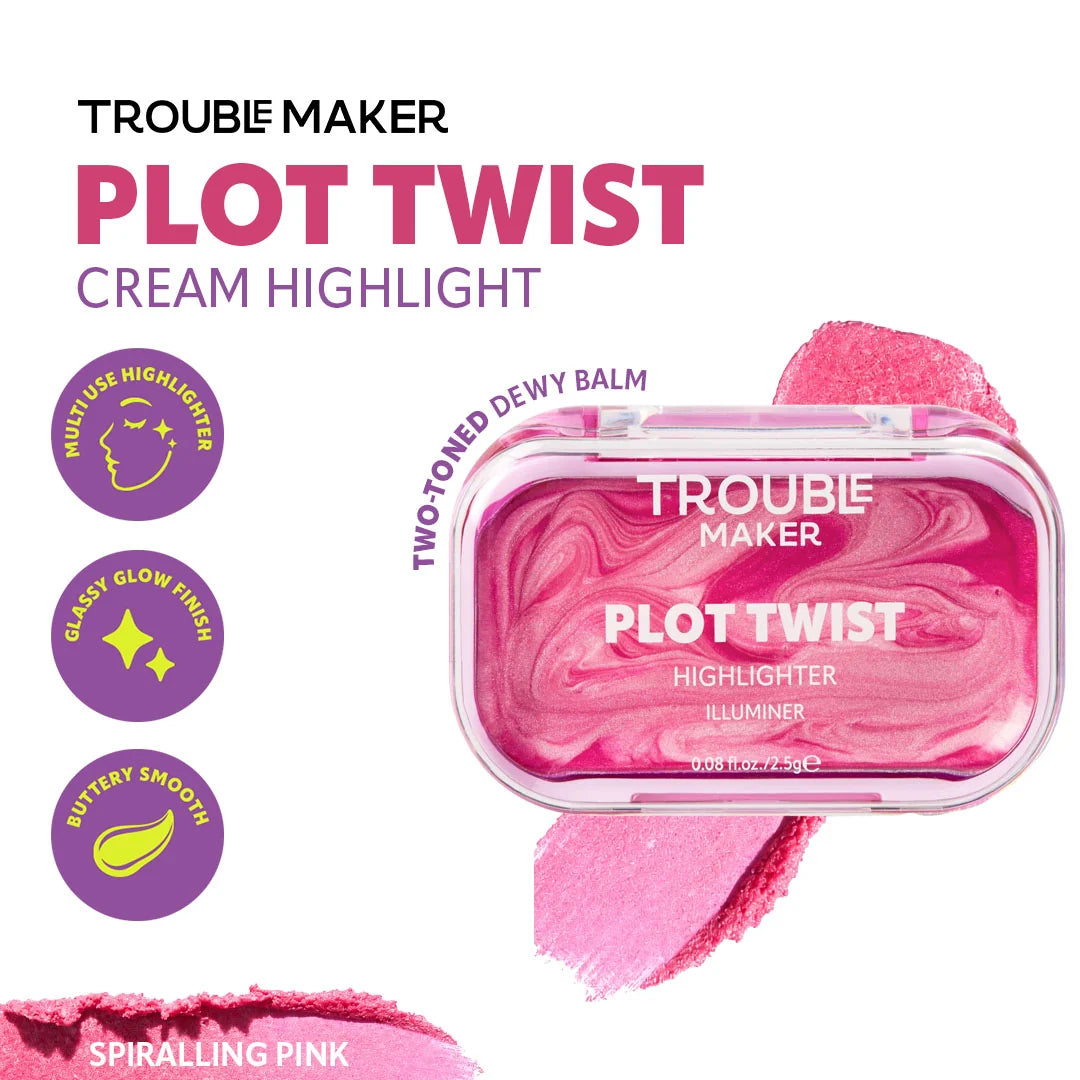 Trouble Maker Plot Twist Cream Highlight Spiralling Pink 4pc Set + 1 Full Size Product Worth 25% Value Free